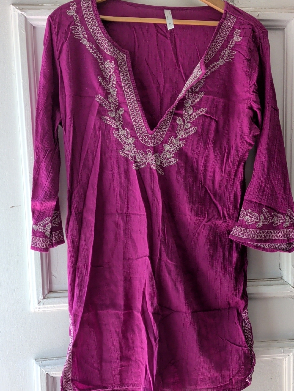 Old Navy Magenta Cotton Top with Embroidered Detail